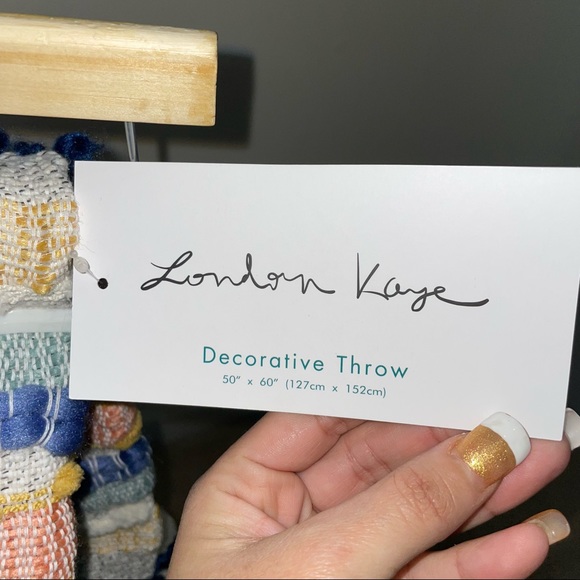 London kaye Bedding London Kaye Decorative Throw Multicolor Striped Embroidered Fringe Trim